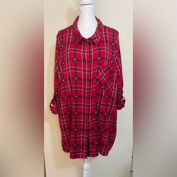 Catherines Women’s Button Down Shirt Red Plaid Size 2X - Picture 7 of 17